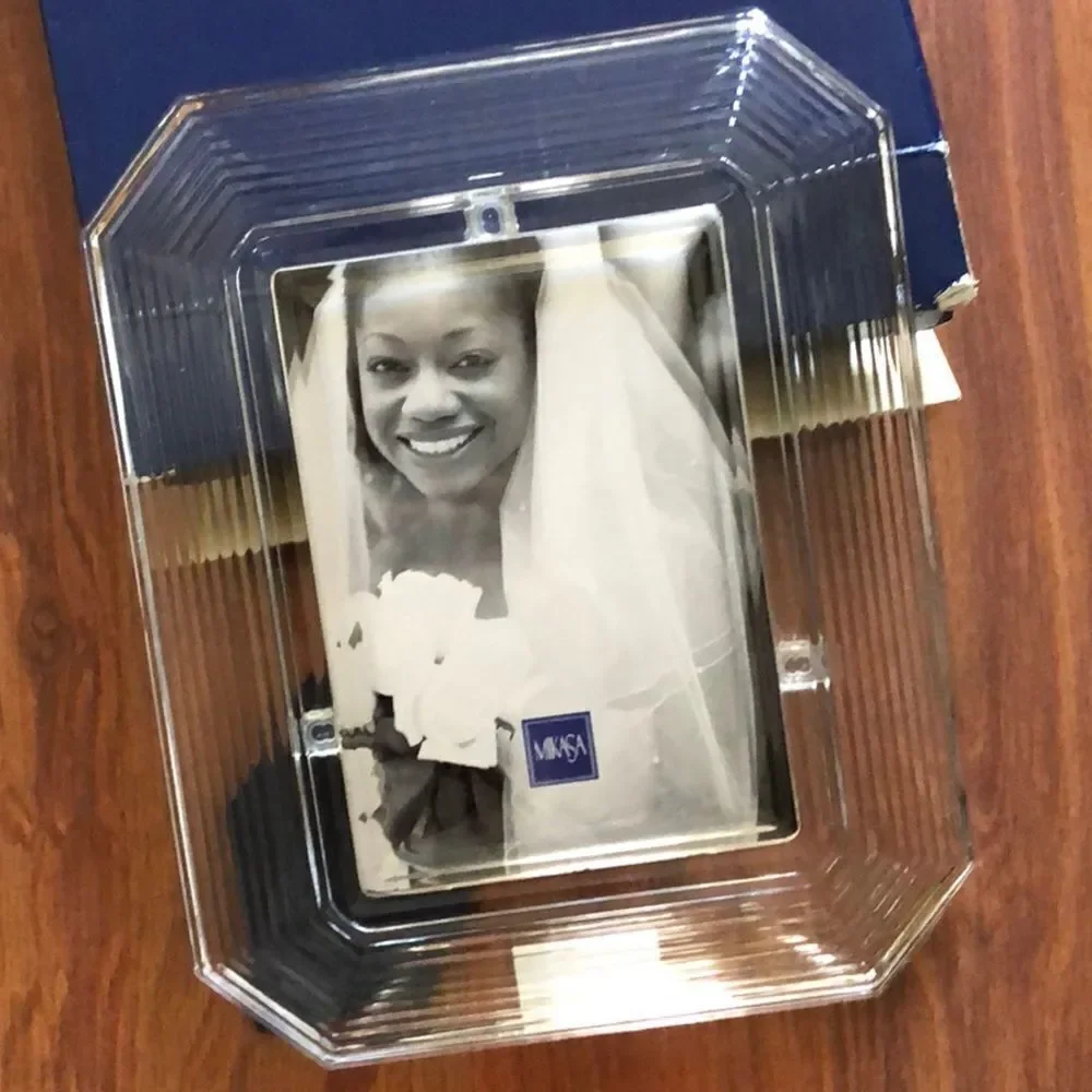 New in box MIKASA Glass beveled Picture frame. Great for weddings.